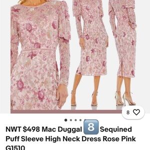 Mac Duggal Pink Sequined Long Sleeve Dress